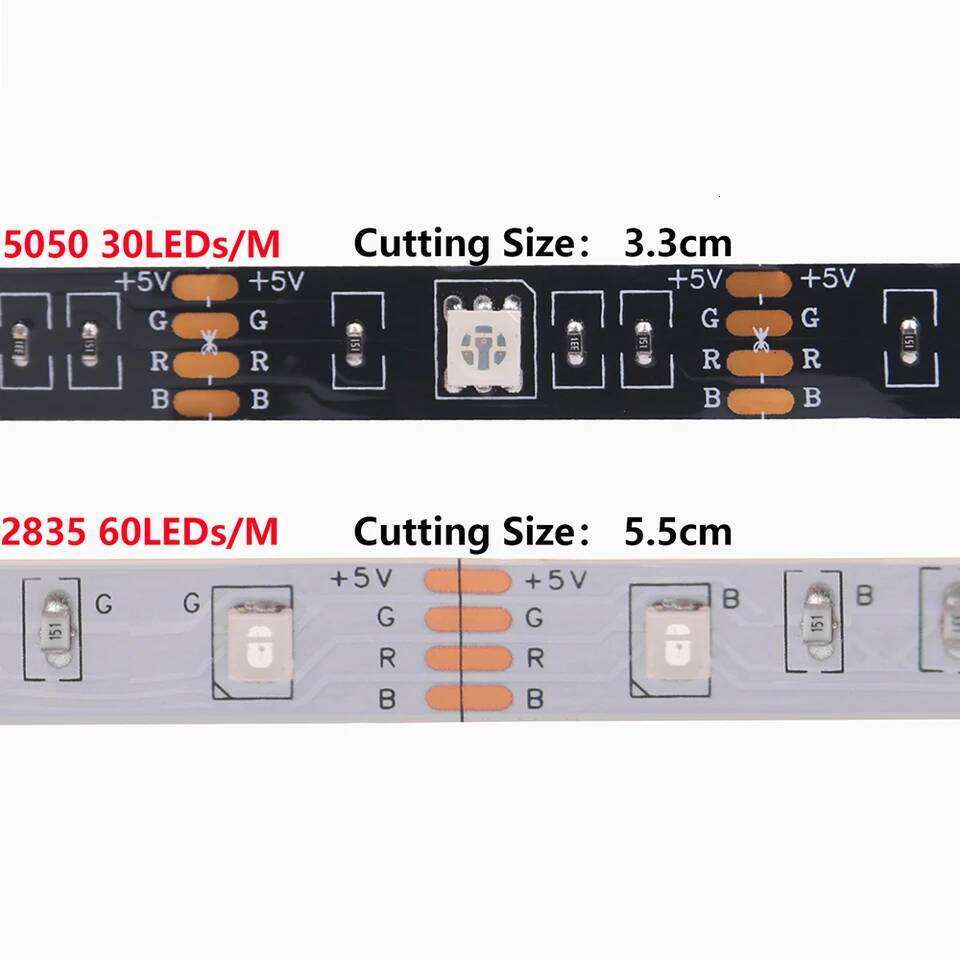 5V 5050 2835 RGB LED Strip Light Battery Power Remote Control 30 60 Leds Flexible Tape Waterproof Home Decoration 0.5m 1m 2m 5m Z260226