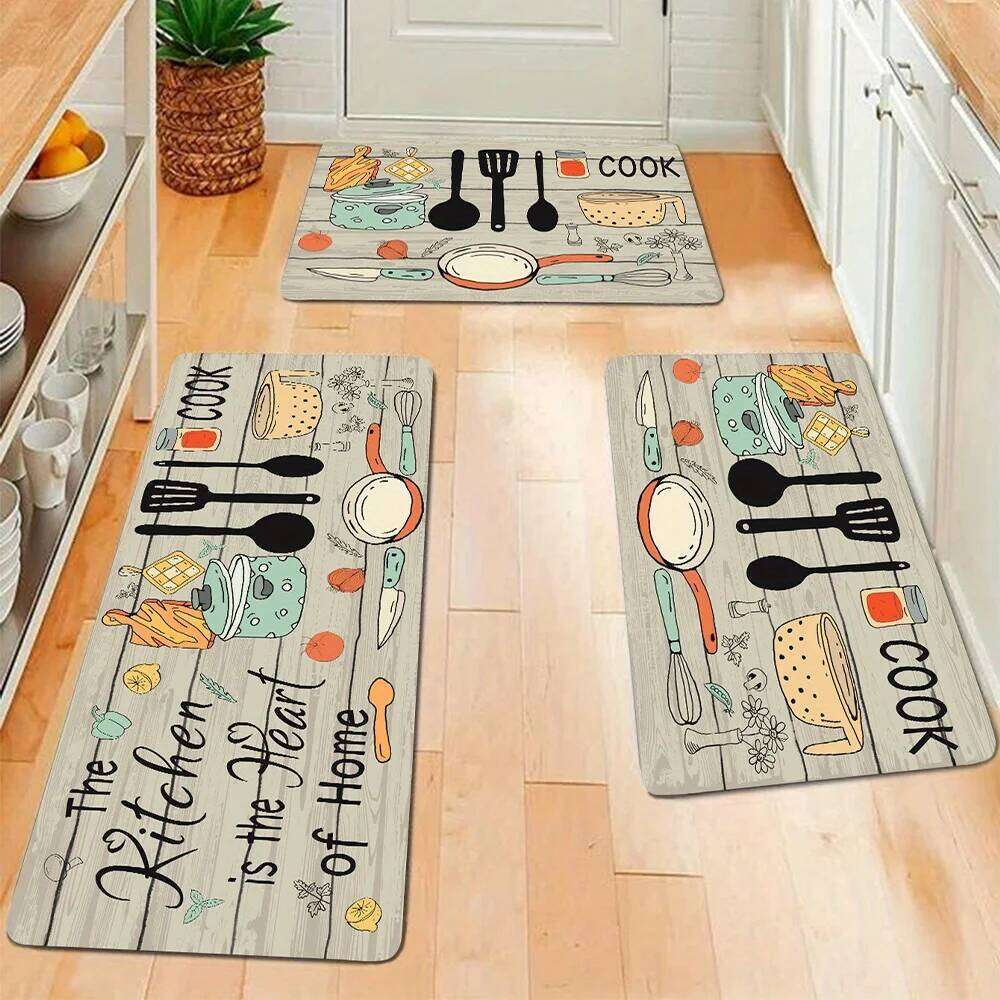 VIKAMA 1PC knife and fork theme Kitchen door Home decor floor mat washable dirt resistant non-slip carpet H260226