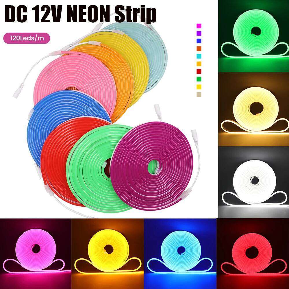 DC 12V Neon Waterproof 2835 120Leds/M Home Garden Decor White/Blue/Pink/Yellow/Red/Green Flexible Ribbion Rope LED Strip Z260226