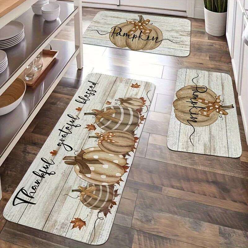 Pumpkin Kitchen Soft Non Slip Flannel Dining Living Room Mat Easy To Clean Perfect for Families and Thanksgiving Parties H260226