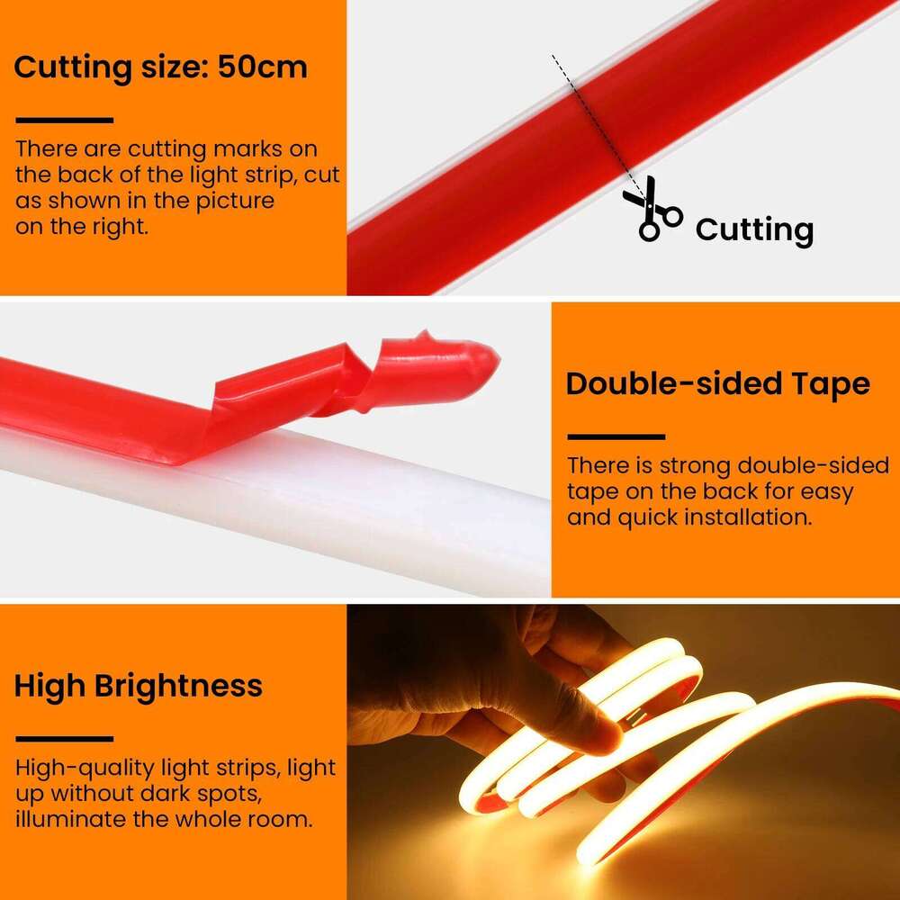 Dimmerable COB Neon Strip AC 220V EU UK Plug 3000K 4000K 6000K Waterproof Self Adhesive Home Decor Flexible Ribbon Chain Light Z260226