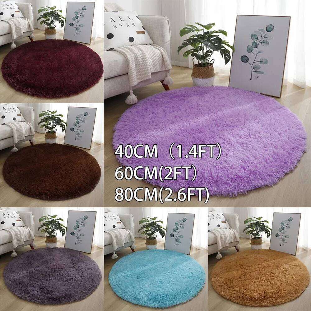 1pc Anti-Slip Rugs Large Shaggy Rug 40/60/80cm Super Soft Round Mat Living Room Bedroom Carpet Multi Color Select For Home Decor H260227 - view 3