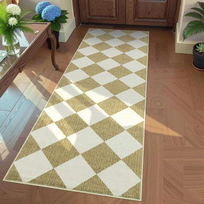 Checkerboard Pattern Runner Rug Classic Minimalist Geometric Hallway Carpet Non-slip Soft Floor Mat for Entryway Living Room H260226