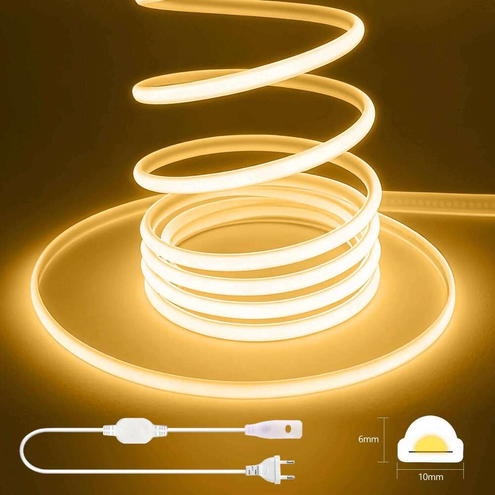 220V COB Strip Light IP65 Waterproof LED With Power Plug 288LEDS/m Flexible Warm/Neutral/White Ribbon Tape Room Decor Z260226