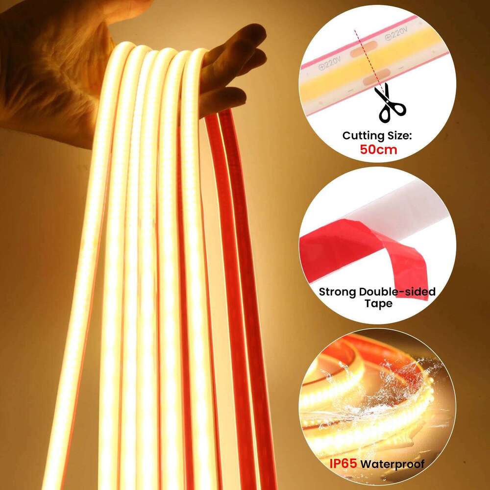 AC 220V COB Neon Strip 4000K 6000K 3000K Warm/Natural Whit Waterproof Self Adhesive Home Decor Flexible Ribbon Rope Light Z260226