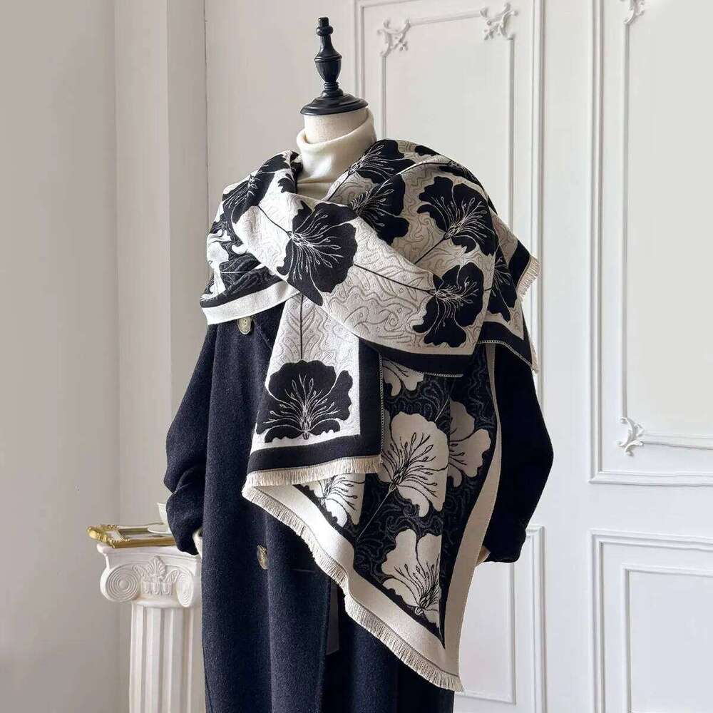 2025 Elegant Flowers Design Imitation Cashmere Soft Warm Fringe Shawl New Autumn Winter Coldproof Windproof Blanket Scarf Z260226