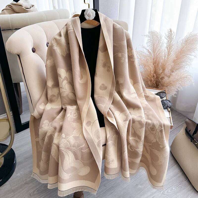 New 2025 Women Fashion Brand lotus Scarf Luxury Autumn Winter Warm Shawls Print Scarve Pashmina Mujer Femme Foulard Bufanda Z260226