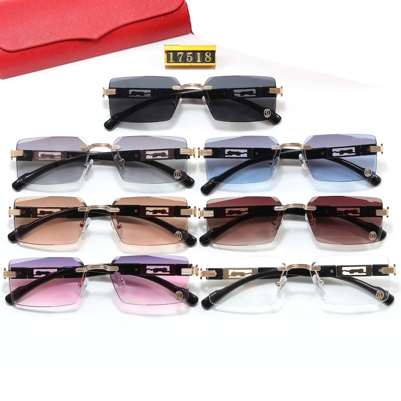 Square Rimless Sunglasses Luxury Brand Designer with Leopard Men Retro Top Frame Women UV400 Outdoor Y2K Future Diamond trimming Glasses, CB Fashion A