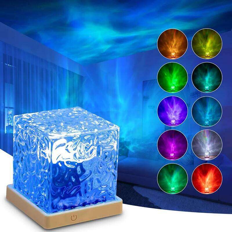 Projection Night Water Ripple Led Lamp16 Colors Atmosphere Light Bedside Decoration Projector Lamp Christmas Birthday Gift Z260227