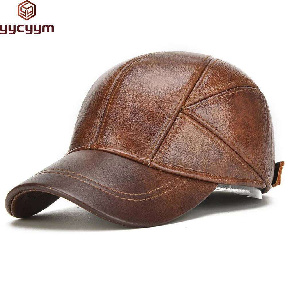 Hot Sale Casual Earflap Cap Men's Cowhide Caps Male Fall Winter Genuine Real Cow Leather Baseball Hats Z260226