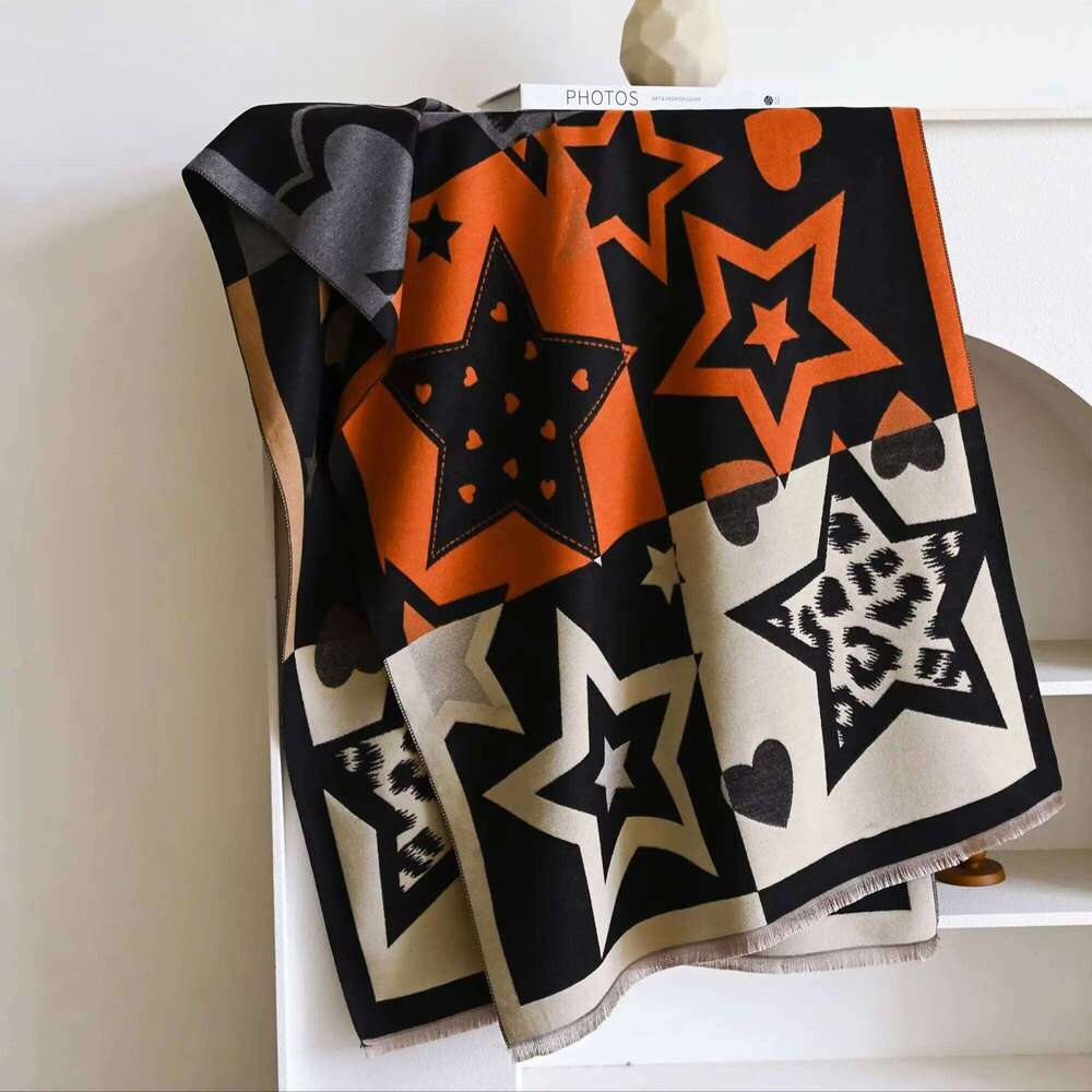 2024 Luxury Star Two-Sided Scarf For Women Warmer Winter Cashmere Pashmina Scarves Shawls Female Thick Blanket Wraps Foulard Z260226