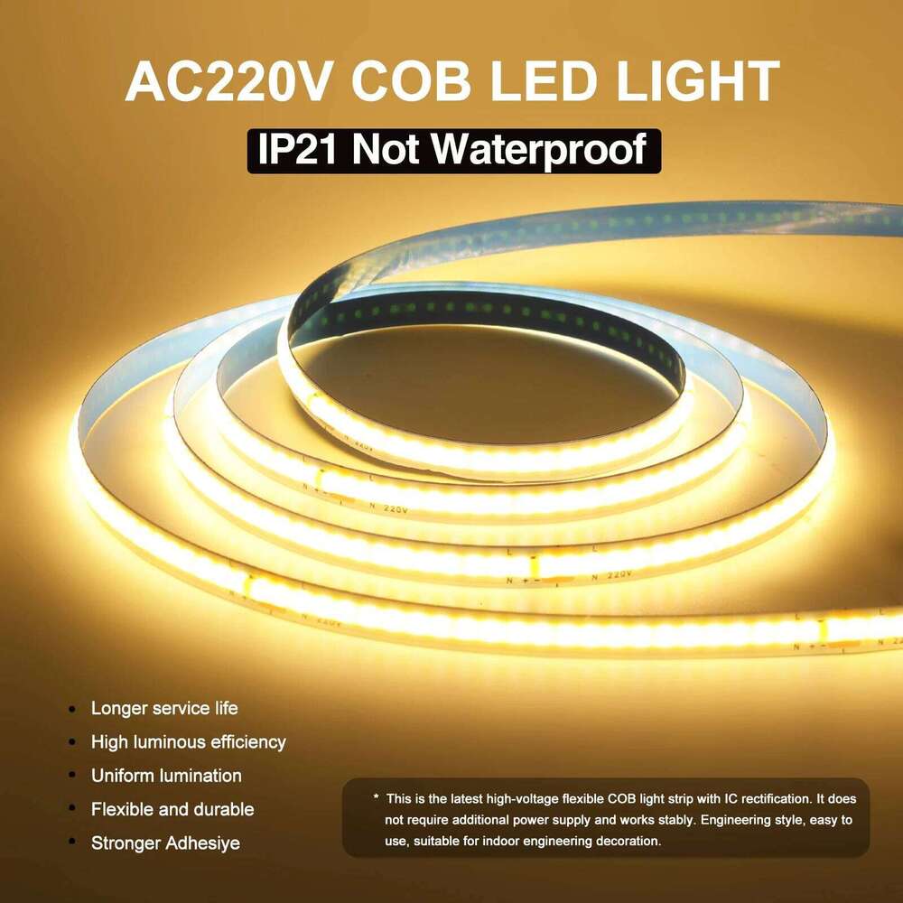 AC 220V COB Strip IP20 3000K 4000K 6000K Home Decor High Brighter 240Leds/M Flexible Ribbon Rope Tape LED Light 5M 10M 50/Roll Z260226