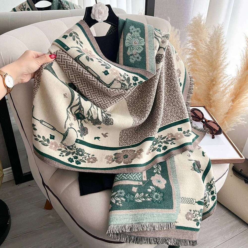 2025 New Women's Flower Warm Shawl Simple Thick Imitation Cashmere Scarf with Jacquard Ideal for Autumn and Winter Z260226