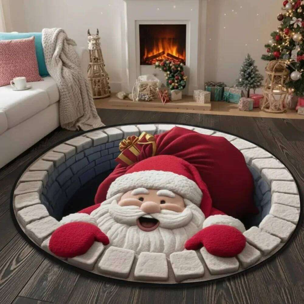 Printed Welcome Indoor Santa Claus Christmas Rug Door Mat Winter Home Decor Living Room Decoration H260226