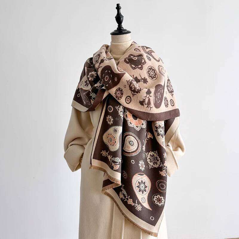 Women's Faux Cashmere Winter Scarf - Patterned with Cashew Flowers, Thick Warm Blanket Scarf, Fashionable & Luxurious Z260226
