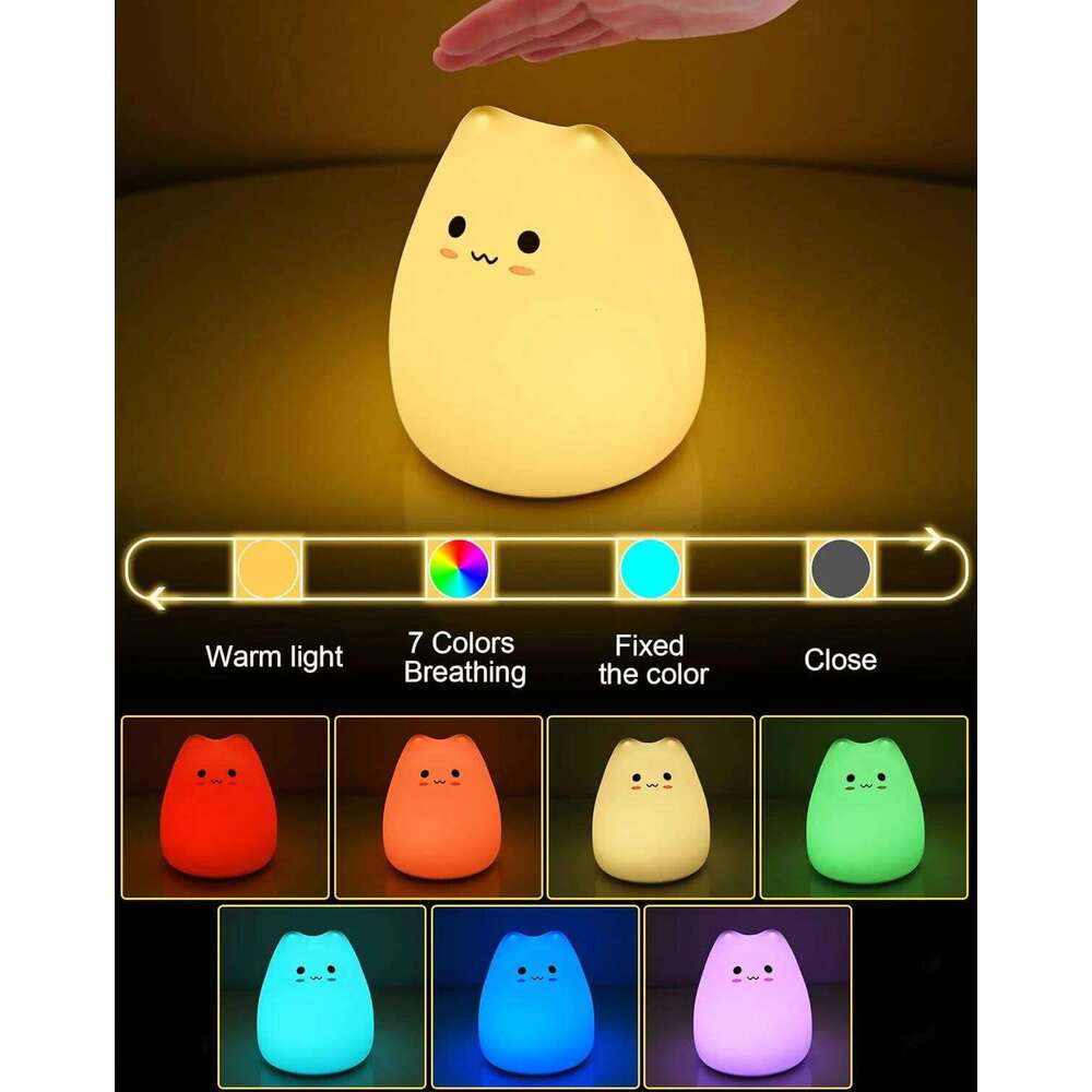 Papai Cute Cat Lamps Creative Silicone Colorful Ambient Mini Gift Dry Battery Night Light Z260227