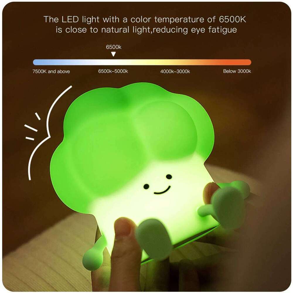 Cute Broccoli Night Light Kids LED Squishy Novelty USB Charging Dimmable Nursery Lamp Children's Gift for Home Table Decor Z260227