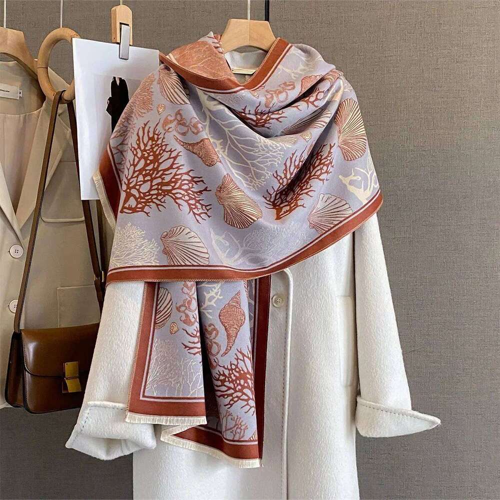 190*65cm Ocean Style Print Shawls and Wraps Women Cashmere Feel Scarf Large Blanket Poncho Winter Autumn Warm Hijab Bufanda New Z260226