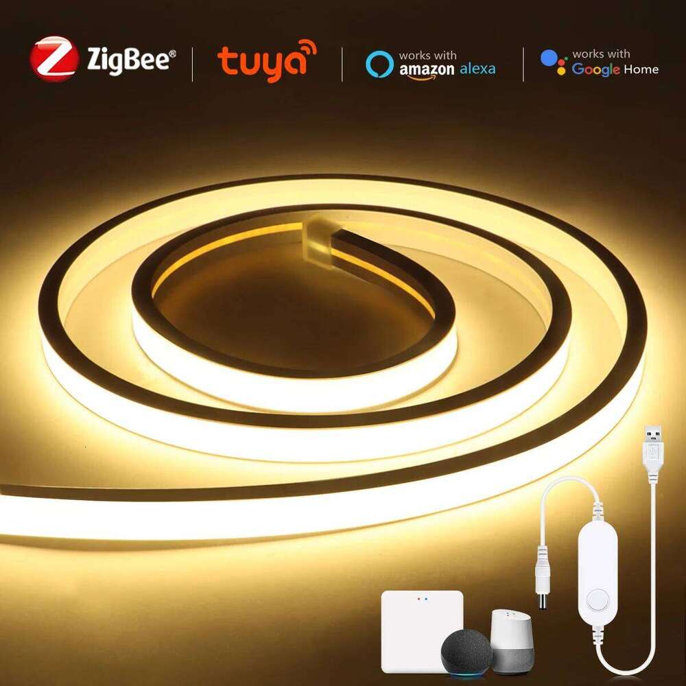 1m/2m/3m/5m Zigbee Waterproof 5V USB Neon COB LED Strip Tuya Smart Flexible Dimmable Lights for Bedroom Indoor Z260226