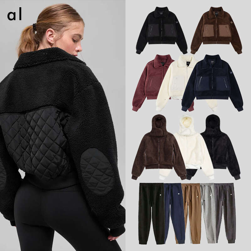 New HOT aloismness Sets Women Clothes Leggings Pant Jacket Sets Fleece Stand Thick Warm Coat High Waist Yoga Leggings aloismness Jacket Women Pant Sets A2