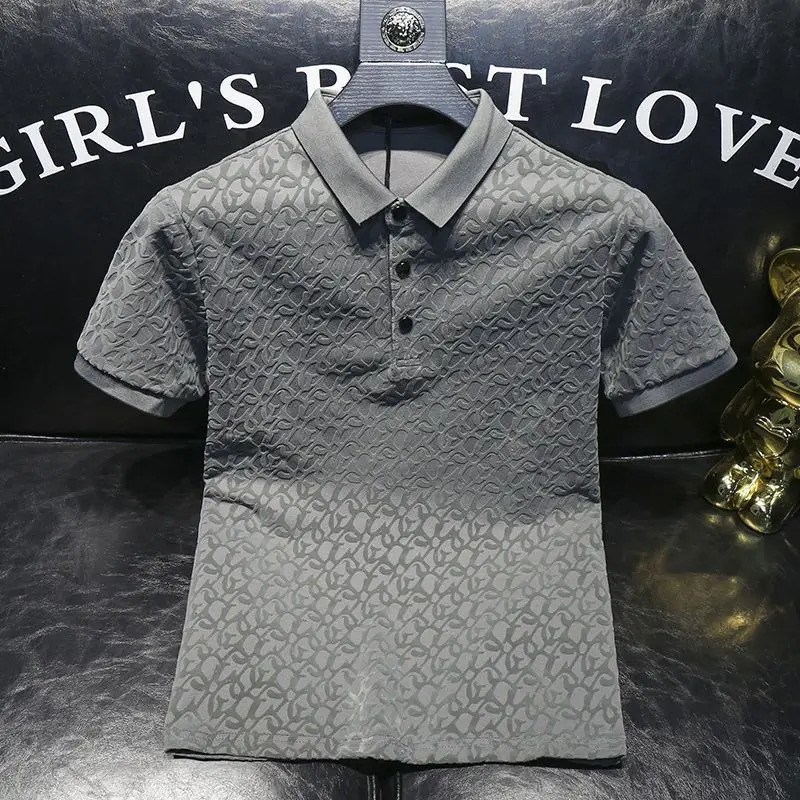 Golf Shirt CROP TOP Trend Short Sleeved Men Summer Self Cultivation Tops Leisure Jacquard Ins Lapel Collar Button Slim 260227