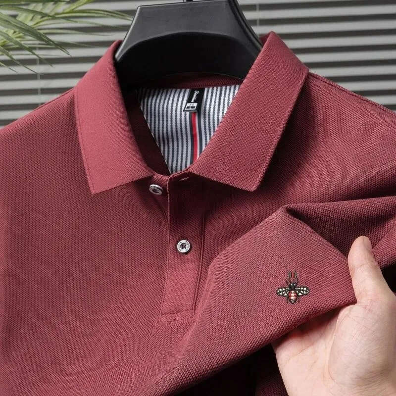Men's Shirt Bee Embroidery Polo Multi-color Options Waffle Texture Fabric For Breathability Lapel Button Design Suitable For Business Commute Clo