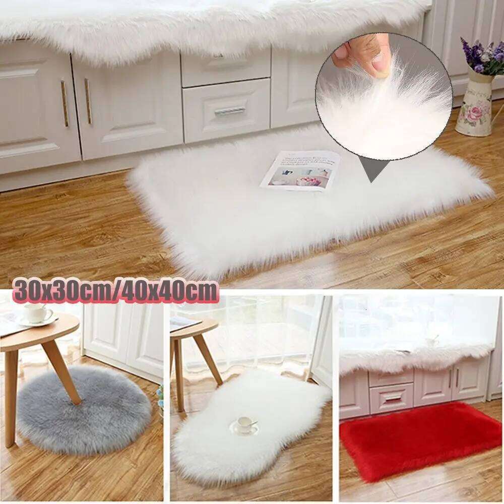 Soft Long Hair Carpet Fluffy Decorative Carpets Hairy Fur Rugs Square Imitation Wool Pad Bedroom H260226