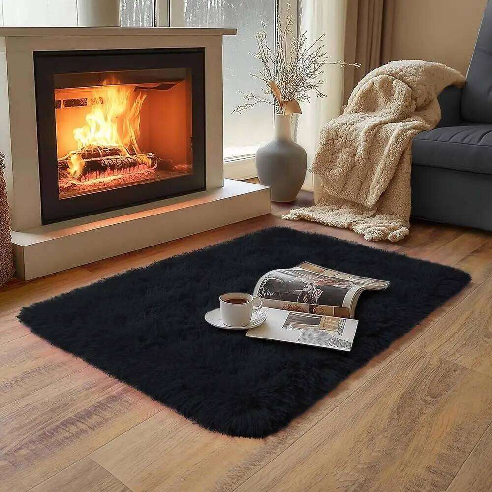 VIKAMA Small Black Area Rug - Soft Plush Children's Bedroom Bedside Rug, Indoor Entrance Welcome Mat, Home Decoration Accessory H260227 - view 4
