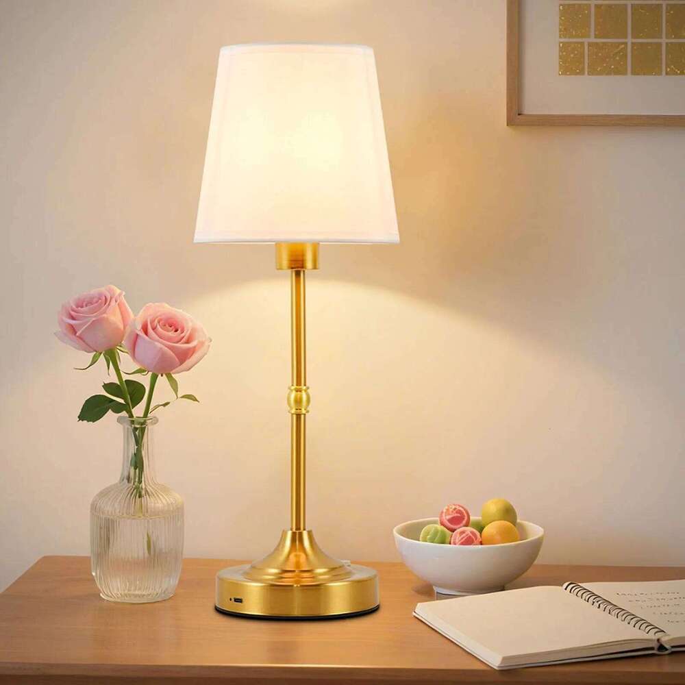 Cordless Table Rechargeable Battery Lamp with 3-Level Dimmable Fabric Touch Bedside Lamps for Bedroom, Living Room Z260227
