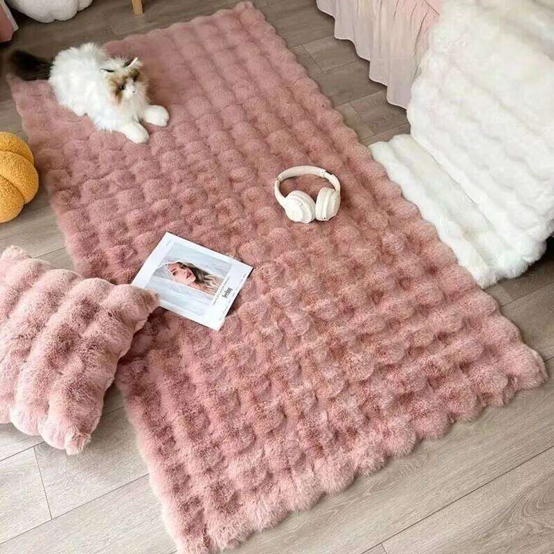 1Pc Bubble Plush Carpet For Home Decor Imitation Rabbit Hair Balcony Cushion Kids Living Room Faux Fur Rug Girl Bedroom Foot Mat H260226