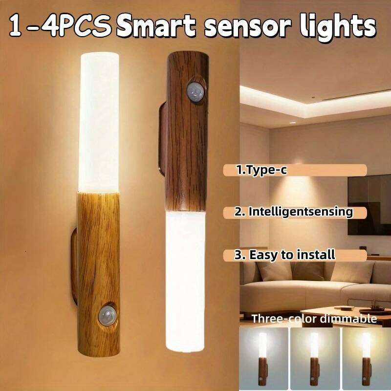 Smart Motion Sensor Night Light LED Rechargeable Magnetic Wall Lamp Portable for Hallway Bedroom Stairs Bathroom Cabinets Decor Z260227