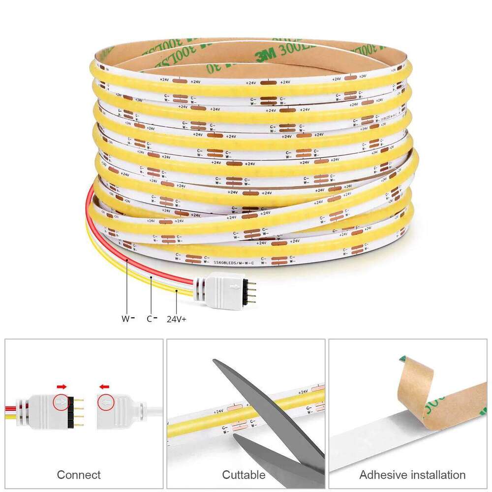 608LEDs/M CCT Wifi COB Strips Dual White room decor Diode Tape LED Light Work with Alexa Tuya Smart lamp 24V fita led Z260226