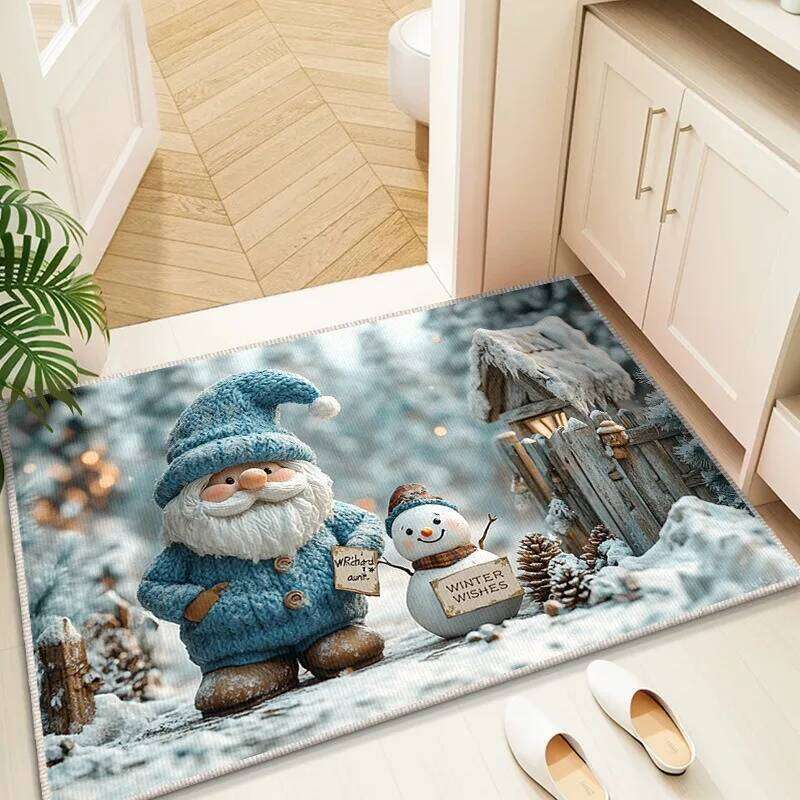 Christmas Snowman Pattern Absorbent Foot Dirt Resistant Floor Mat Indoor Rug for Bathroom Entrance H260226