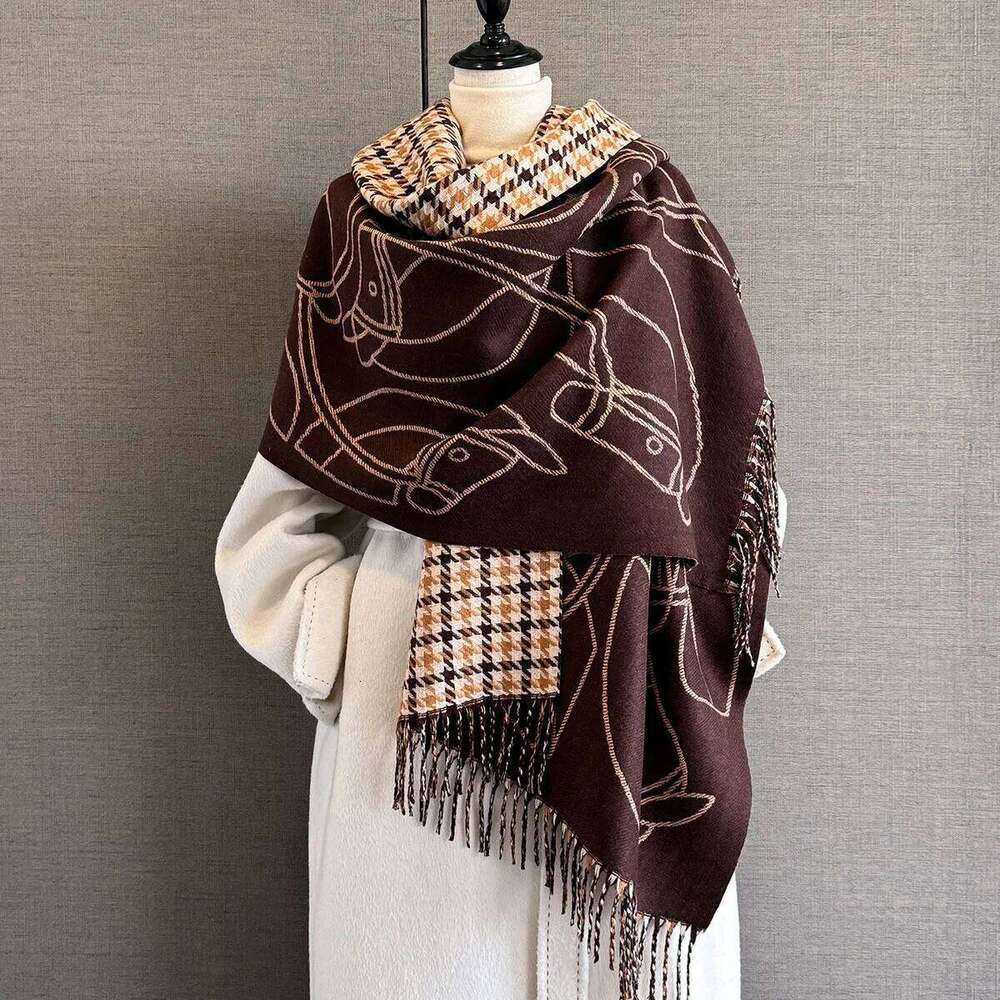 Long Tassels Winter Cashmere Scarf Women Luxury Horse Print Female Shawl Wrap Scarves Lady Thick Warm Blanket Echarpe Pashmina Z260226