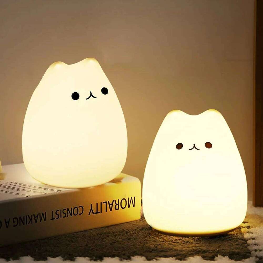Papai Cute Cat Lamps Creative Silicone Colorful Ambient Mini Gift Dry Battery Night Light Z260227