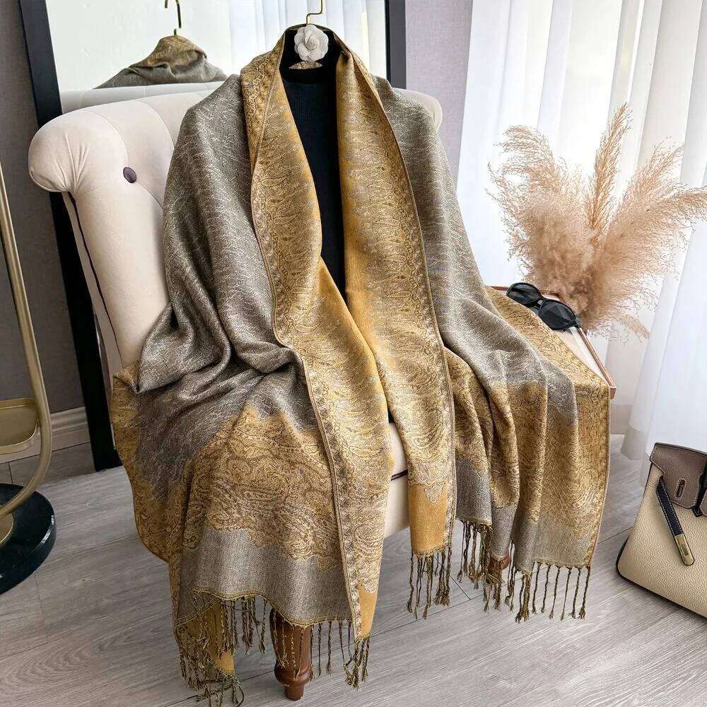 2026Tassel Blanket Design Thick Pashmina New Winter Warm Soft Shawl Wrap Print Scarf Women Coldproof Neckerchief Poncho Stoles Z260226