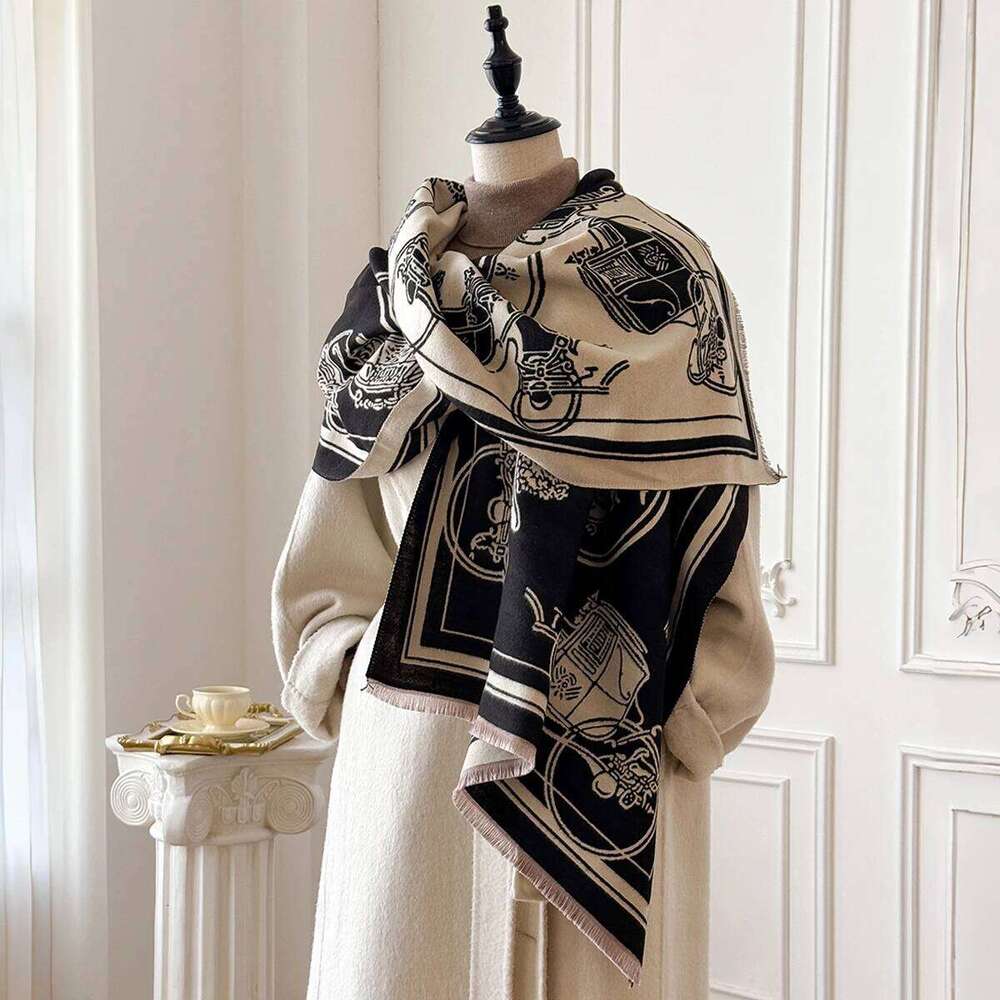 Winter Warm Cashmere Jacquard Scarf New Design Horse Carriage Pattern High Quality Women's Thicken Wrap Shawl Ladies Wool Z260226