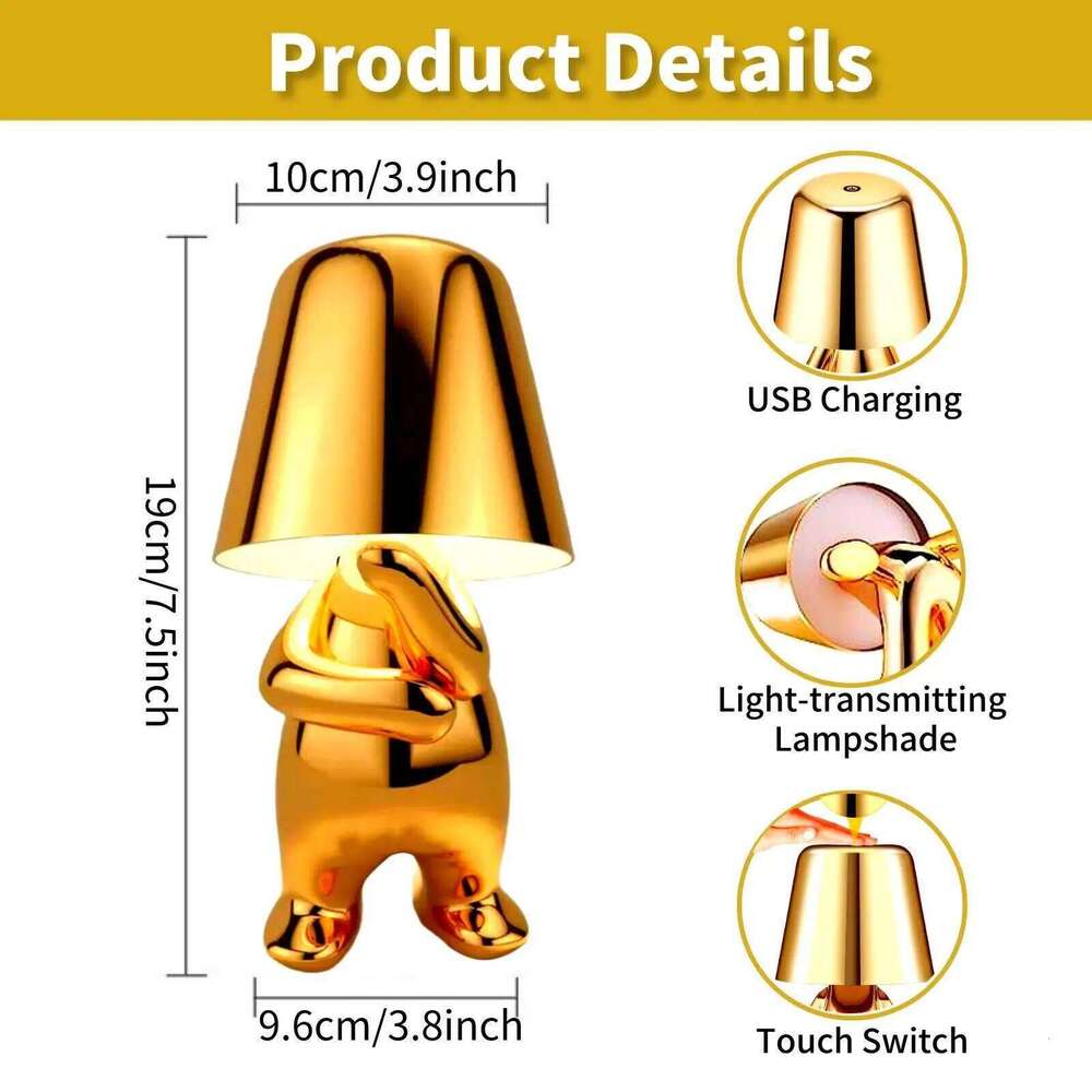 Upgraded Thinker Golden Man LED Nightlight Bedroom Decoration Ornament Atmosphere Light Desk Lamp Z260227