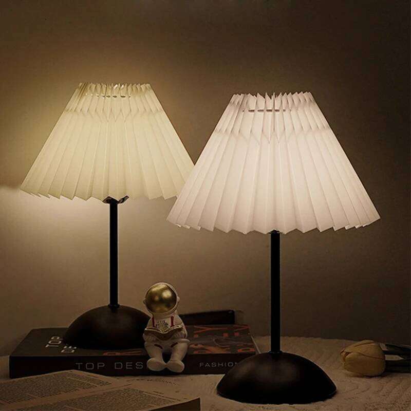 Nordic Bedroom Bedside Desk Lamp Home Fabric Lampshade Dining Bar Table Lamps USB Pleated Atmosphere Light Indoor Decoration Z260227