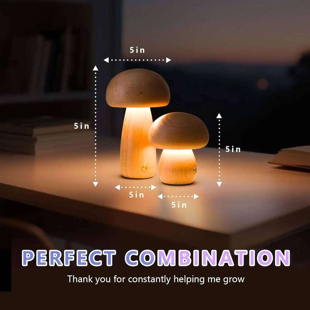 Lamp, Rechargeable Touch Control Mushroom Night Light, Portable Dimmable Wooden Lamp for Kids Room, Bedroom Z260227