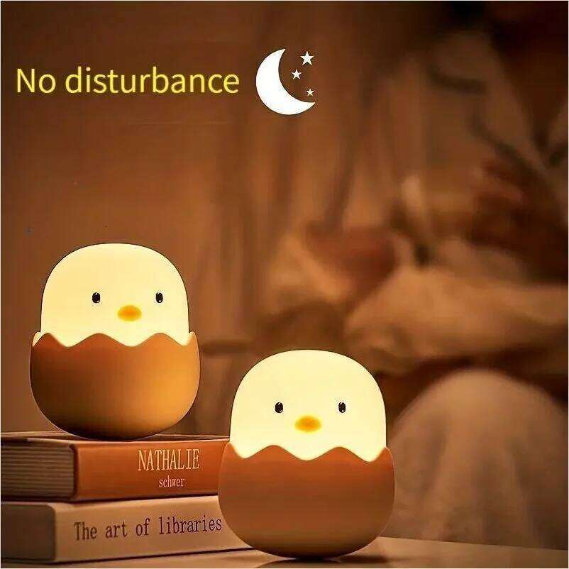 Cute LED Creative Silicone Eggshell Chicken Night Bedroom Accompanying Sleeping Light, Desktop Decorative Ornaments Lamp Z260227