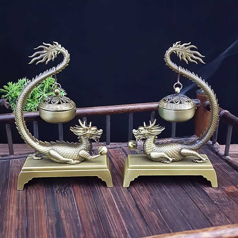 Dragon Incense Burner Solid Brass Feng Shui Ornament for Home Aromatherapy & DecorT260227