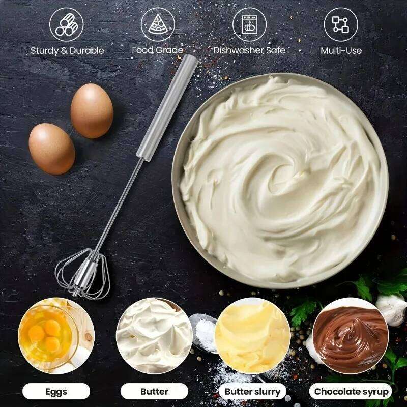 1pc Stainless Steel Egg Beater Semi-Automatic Hand Push Whisk Durable Kitchen Tool for Baking Cream Mixing Effortless Design
