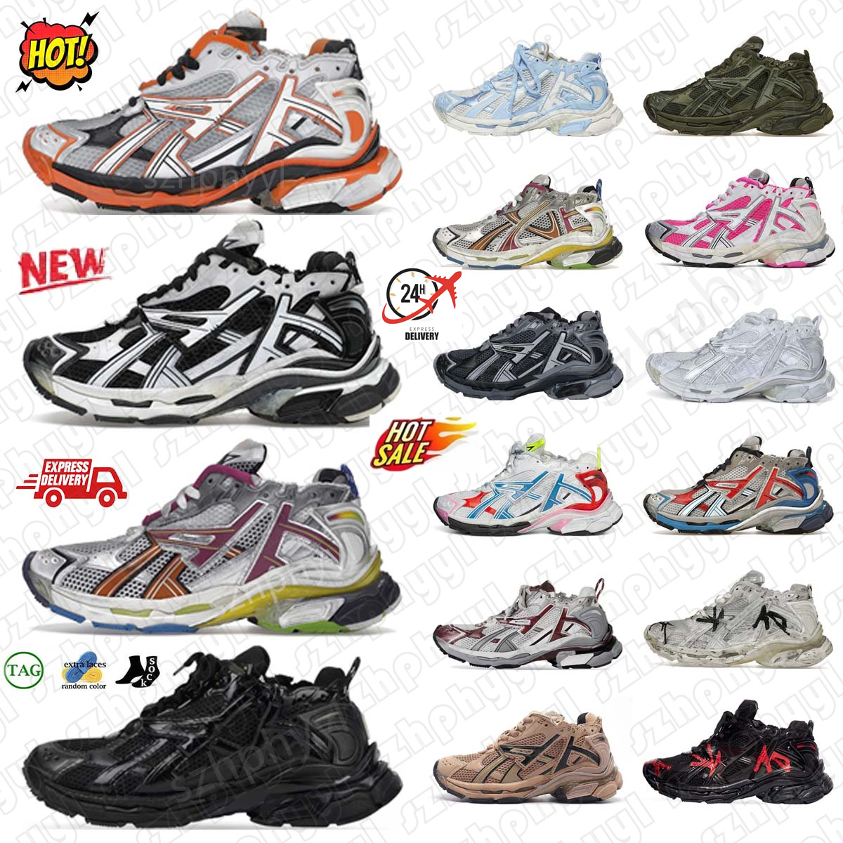 designer sneakers running shoe 7.0 Grey Navy Light Blue White Flou Yellow Red Silver Red Matte Black White Multi Blue Orange Black men women running shoes