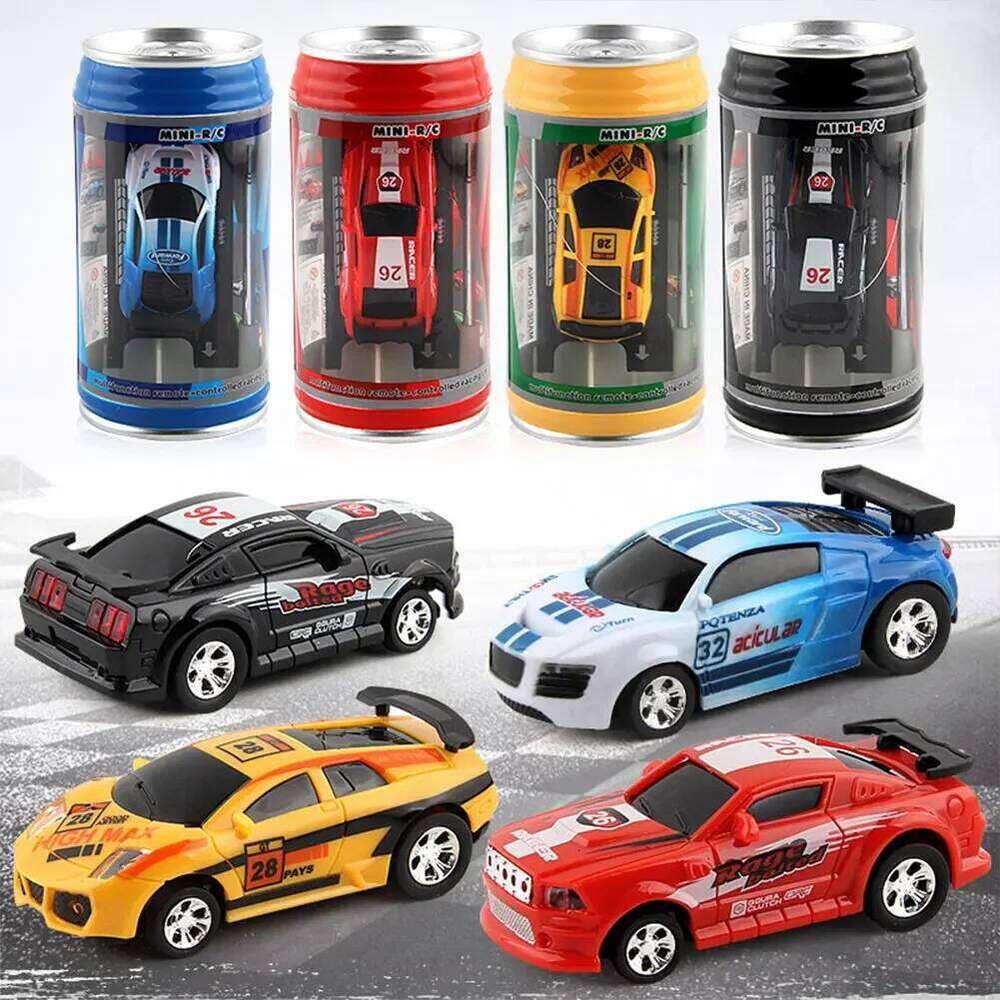 Coke Can Battery Operated Remote Control Racing Vehicle LED Lights Mini RC Car with Roadblocks Christmas Gift H260227