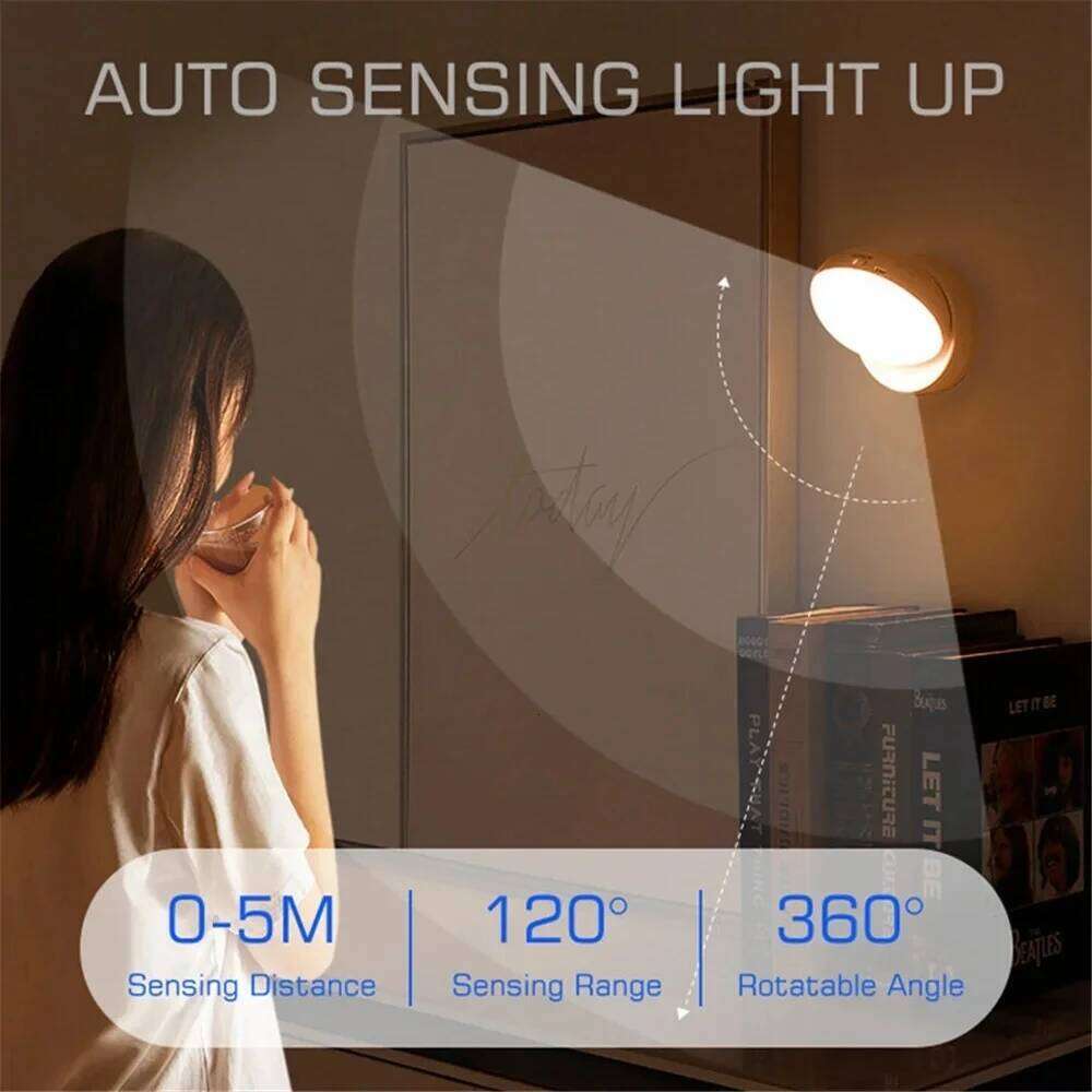 4PCS Night USB Motion Sensor Charging Round Energy-saving Led Lamp Bedroom Light Corridor Home Bathroom wall night lights Z260227