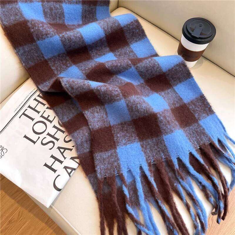 2025 Fashion Winter Women Warm Scarf Cashmere Thicken Plaid Pattern Shawl Outdoor Travel Pashmina Neckerchief Foulard Z260226