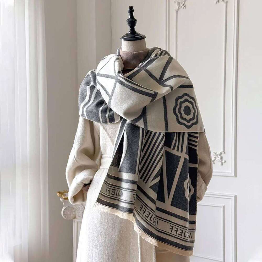 2025 New Brand Elegant Two-Sided Geometric Jacquard Pashmina Scarf - Soft Warm Fringe Shawl, Winter Coldproof Windproof Blanket Z260226