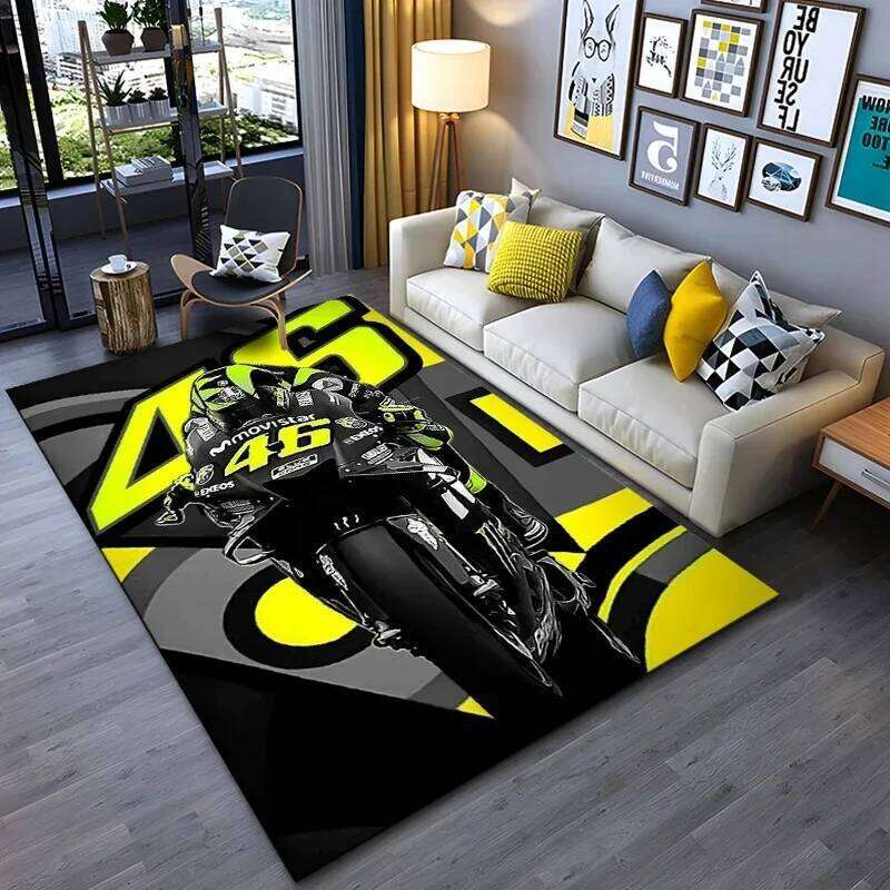 The Doctor Cartoon Head Yellow Carpet Mat Racing Theme Living Room Rug with Number 46 Signature Home Decoration Rugs for Bedroom H260226