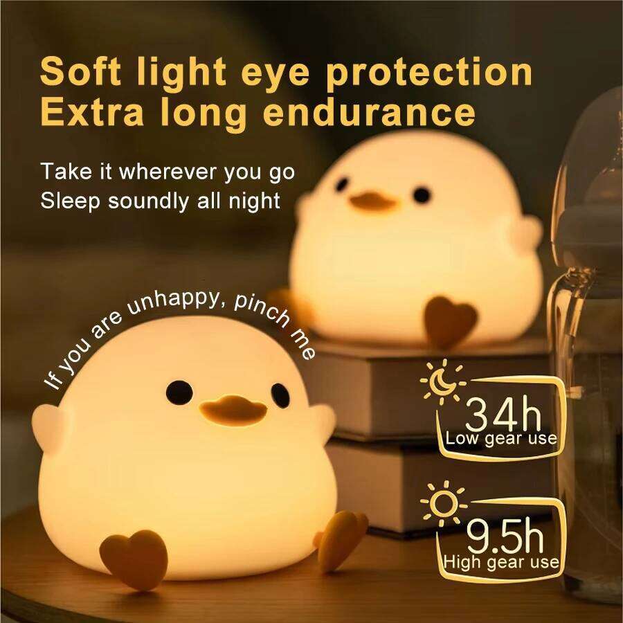 Cute Duck Night Light LED Cartoon Animal Silicone Lamp for Kids Touch Sensor, Timer & USB Rechargeable - Children's Room Dec Z260227